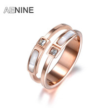 Модный AENINE розовое золото двойной белый корпус & фианит палец кольца ювелирные изделия из нержавеющей стали обручальное кольцо для женщин AR18005 2024 - купить недорого