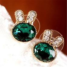 Rhinestone Crystal Rabbit Stud Earrings For Women Navy Green  4ED127 2024 - buy cheap