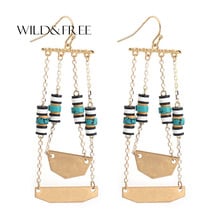 Wild&Free Handmade Jewelry Double Geometric Drop Earrings With Natural Stone Beads Gold Color Tassel Chain Earrings For Women 2024 - buy cheap