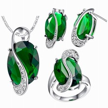 wholesal  Zircon Gem Noble Rich Green Crystal Rare Gem Stone Ring Pendant Earrings Women's  White  Filled choker bts 2024 - buy cheap