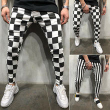 Cool Men's Fashion Slim Jogger Skinny Pencil Pants Comfortable Striped Plaid Hip Hop Casual Pants S-XXL 2024 - buy cheap