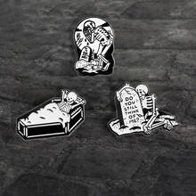 Skeleton Tombstone Coffin Brooch Pin Punk Metal Badge Crying and Sleeping Skeleton Skull Enamel Pin Button Halloween Jewelry 2024 - buy cheap