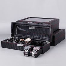 Caja de reloj de lujo de fibra de carbono, organizador de almacenamiento de joyas para anillos, pulsera, soporte, 6/10/12 compartimentos 2024 - compra barato