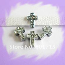 Wholesale 100pcs Full Rhinestone Cross Internal Dia.8mm slide Charms can through 8mm Belt Pet Collar Wristband 2024 - buy cheap