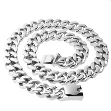 Granny Chic Polishing Silver Color Stainless Steel Curb Cuban Chain Cool Men Necklace/Bracelet Bangle Jewelry 8-40" 2024 - buy cheap