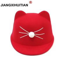 1-8 year old Wool Girls Fedora Hat Winter Black Devil Horns Cute Cat ear animal Derby Bowler lovely Cap for Childrend Gift 2024 - buy cheap