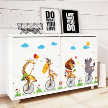 Cartoon Circus Animals Riding Unicycle Bike Wall Sticker For Kindergarten Kids Room Home Decoration Mural Art Pvc Wall Decals 2024 - buy cheap