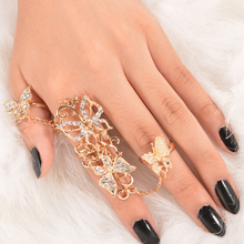 Fashion Rhinestone Hollowed Butterfly Link Finger Ring Adjustable Women Jewelry 2024 - buy cheap