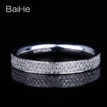 BAIHE-anillo de oro blanco de 14K para mujer, sortija con diamantes naturales redondos, con certificado H/SI, 0,45 CT 2024 - compra barato