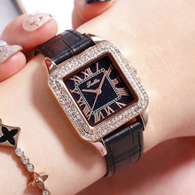 Reloj cuadrado de marca para mujer, pulsera de cuarzo con correa de cuero de lujo, informal, con diamantes de imitación, nuevo 2024 - compra barato