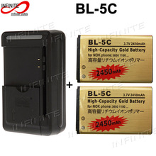 Аккумулятор BL 5C с золотистым корпусом, 2 аккумулятора 2450 мАч BL-5C + универсальное зарядное устройство США/ЕС/Великобритании/Австралии для Nokia 1100 3650 N72 N71 C2-06 C2-00 2024 - купить недорого