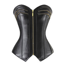 S-XXL Sexy Leather Steampunk Corset PVC Zip Front Lace up Back Top Overbust Body Shaper Waist Lingerie Vintage Gothic Corset 2024 - buy cheap