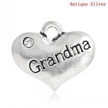 Doreenbeads pingentes de coração prateado "avó", mensagem esculpida clara strass 16x14mm,20 peças 2024 - compre barato