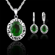 Conjuntos de joyería nupcial de Plata de Ley 925, elegante, Retro, cristal verde, accesorio de boda, collar de mujer, pendientes S 2024 - compra barato