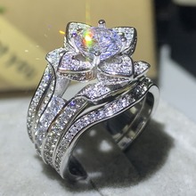 Anillo de boda 3 en 1 para mujer, joyería de lujo de Plata de Ley 925, Blanco claro, 5A, pavé de CZ, anillo de compromiso para fiesta, regalo 2024 - compra barato