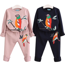 Новинка 2018, комплекты одежды для маленьких девочек на весну и осень, Детские повседневные длинные штаны с принтом птиц, свитеры, костюмы для детей, мультяшные костюмы 2024 - купить недорого