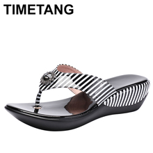 TIMETANG-Chanclas de plataforma de verano para mujer, zapatos de playa a la moda, sandalias antideslizantes de cuero genuino, zapatillas ShoeE781 2024 - compra barato