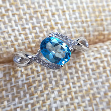Женское Открытое кольцо из серебра 925 пробы с натуральным лондонским голубым топазом 2024 - купить недорого