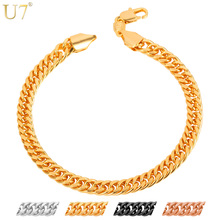 U7 Chain Bracelet Men Gold Color Jewelry Wholesale Trendy 6 MM 21CM Cuban Link Chain Bracelet Men Jewelry H618 2024 - buy cheap