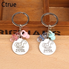 10pcs Personalized name date alloy Keychain with Nipple Engraved keyring birthday party decorations kids baby shower souvenirs 2024 - buy cheap