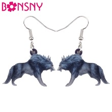 Bonsny Acrylic Unique Anime Wolf Beast Earrings Big Dangle Drop Fashion Animal Jewelry For Women Girls Ladies Teens Wholesale 2024 - buy cheap