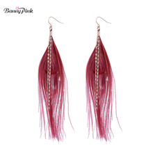 Banny Pink Bohemia Feather Pendnat Drop Earrings For Women Ethnic Long Chain Dangle Earrings Fashion Jewelry Chunky Earrings 2024 - buy cheap
