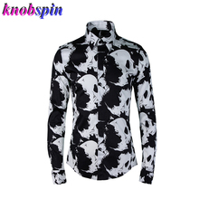 Skull Printed Shirt men 2019 high quality 100% Cotton long sleeve Slim Chemise homme Plus size Business male Dress Shirts Casual 2024 - buy cheap