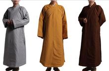 Unisex 3colors Winter warm cotton robe buddhist monks gown meditation clothingmartial arts lay uniform clothesyellow/brown/gray 2024 - buy cheap
