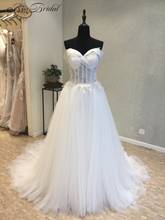 New Long Wedding Dress 2018 Sweetheart Neck Button Back A-Line Court Train Appliques Tulle A-Line Bride Dresses Vestidos 2024 - buy cheap