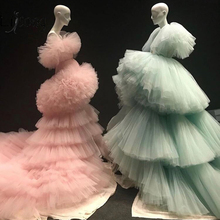 New Trendy Mint Green Tiered Ruched Long Evening Dresses Ruffles Peach Pink Puffy Tutu Prom Gowns  Abendkleider 2019 2024 - buy cheap