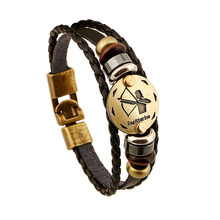 Hot Fashion Alloy Buckles 12 Zodiac Signs Bracelets & Bangles Handmade Vintage Punk Leather Bracelet For Men Women Charm Jewelry 2024 - buy cheap