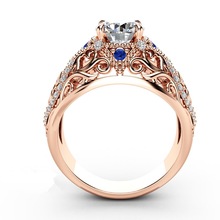 Anel de pedra de zircão azul bamos feminino, anel 18k de ouro rosa com preenchimento de anel vintage para casamento, compromisso de noivado para mulheres 2024 - compre barato