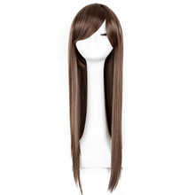 Fei-Show Straight Wig Synthetic Heat Resistant Fiber Long Light Brown Hairpiece Salon Oblique Fringe Women Inclined Bangs Hair 2024 - buy cheap
