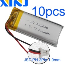 Xinj-bateria de polímero de lítio 2pin e 3.7 mah, 10 peças, 800 v, 1.0mm, plugue 802045 para câmera de alto-falante bluetooth, pda, navegação de carro, dvr, dvc, mp4, gps 2024 - compre barato