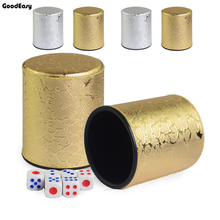 Hot Gold&Silver Leather+Plastic Dice Cup Set and 6pcs Acrylic Dices with lid Gambling Poker Drinking Board Game Dice Box 2024 - buy cheap