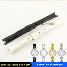 12mm (Buckle10mm) T094210A Coat of paint  Genuine Leather Strap Women Black white Watch Strap Accessories watchband For T094 2024 - buy cheap