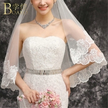 BOAKO 1.5m Wedding Veil Ivory Double Layer Short Bridal Veil Lace Edge Wedding Accessory Bride Hairdress Veils K5 2024 - buy cheap