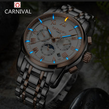 Carnival watch men Switzerland luxury brand moon phase Tritium luminous military mechanical men watches full steel clocks relojs 2024 - buy cheap