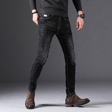 Qmgood skinny jeans homens comprimento completo magro ajuste jeans joggers masculino stretch jean calças lápis jeans preto homens moda casual hombre 2024 - compre barato
