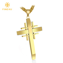 2018 New FINE4U N047 Cross Pendant Necklace For Men Women 316L Stainless Steel Chain Necklaces Crucifix Charm Jewelry 2024 - buy cheap