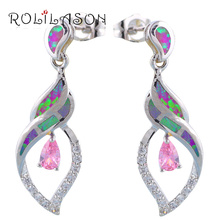 Pink Zircon Shining Zirconia Fashion Jewelry wholesale & Retail Purple Fire Opal silver color Drop Earrings for women OE408 2024 - buy cheap