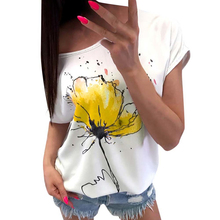 Plus Size Summer Casual Women T-Shirt  Flower Print One Shoulder Loose Short Sleeve women T-Shirt Top футболка женская 2024 - buy cheap
