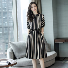 2019 Elegant Women Summer Dress Female Dress O-neck Slim A-line Dresses Short Sleeve Women Casual Stripe Dress 2024 - buy cheap