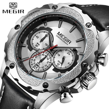 Часы MEGIR Мужские кварцевые деловые, роскошные брендовые водонепроницаемые в стиле милитари, с кожаным ремешком, с датой 2024 - купить недорого