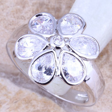 Alluring Flower White CZ Silver Plated  Women's Ring Size 6 / 7 / 8 / 9 R1391 2024 - buy cheap