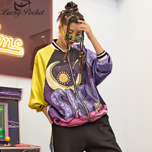 Chaqueta violeta con cuello levantado para primavera y otoño para mujer, abrigo informal de manga larga Harajuku, abrigo de moda con estampado de Luna y letras Z507 2024 - compra barato