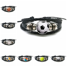 Soccer Basketball Volleyball Glass Alloy Button Bracelet Punk Multilayer Braided Leather Bracelet Football Sport Lover Gift 2024 - buy cheap