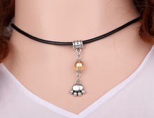 Dog Paw Prints&Glass Bead Charms Vintage Silver Choker Collar Leather Necklace Pendant DIY Jewelry For Women Clothing  HOT A122 2024 - buy cheap