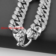 Fashion Mens Boy's Bangles 15mm Solid Silver color 316L Stainless Steel Cast Flower Design Cuban Link Chain Bracelets 9" Jewelry 2024 - buy cheap