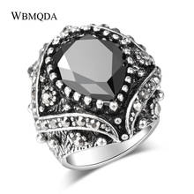Luxury Gothic Black Crystal Ring Vintage Big Silver Color Punk Rock Rings For Women Statement Jewelry 2018 Free Shipping 2024 - buy cheap